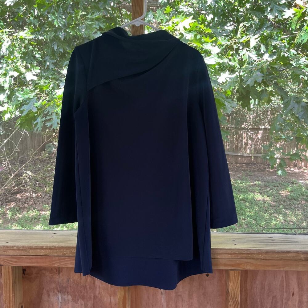 COS Women's Navy Twist Collar High Neck Tunic Top Size L - Picture 1 of 6